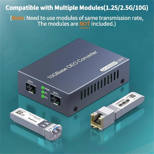 Alt view image 4 of 7 - 10Gb SFP+ OEO SFP to SFP Media Converter Dual 10G SFP+ Slots 100M/1G/2.5G/10GBase-T Fibre Media Converter(US Adapter)