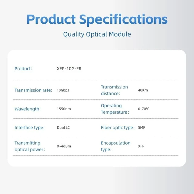 Alt view image 3 of 7 - 10G XFP Optical Transceiver Module, 1550nm 40km ER Single Mode Fiber, 10Gbps Dual LC Interface, 0~70°C Operating Temperature (Model: XFP-10G-ER), Industry-Standard Compatible