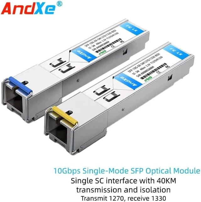 Alt view image 2 of 7 - 10G SFP+ ER BIDI Optical Transceiver, 40km Single Fiber, 1270nm/1330nm Wavelength, SC Connector, Industry-Standard Compatible