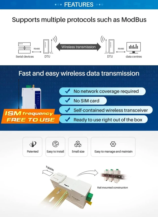 Alt view image 4 of 7 - 868MHz 915MHz LoRa Industrail Grade Wireless Data Transmission Staion E95-DTU(900SL22-485) 5KM 22dBm DC828V RS485 Modbus