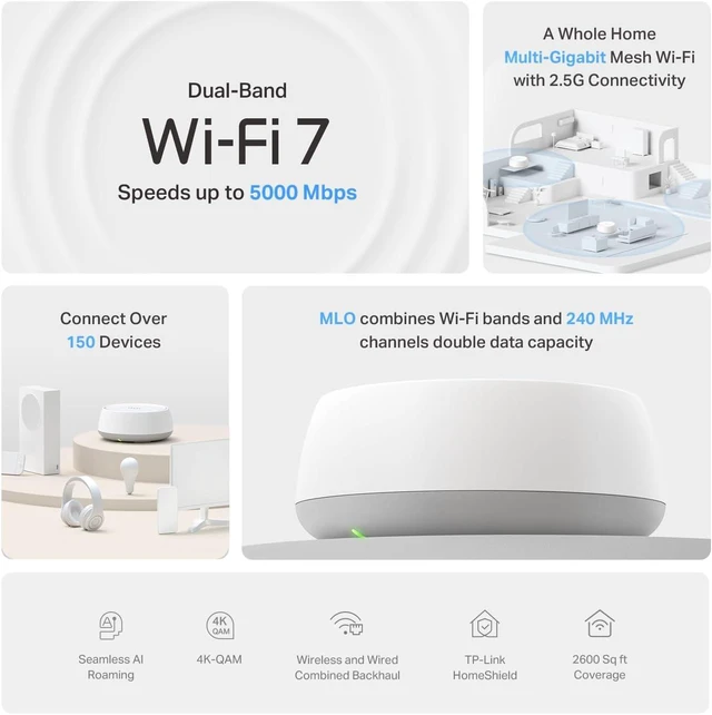 Alt view image 3 of 7 - Deco 7 BE25 Dual-Band BE5000 WiFi 7 Mesh Wi-Fi System 5 Gbps, 240 Mhz