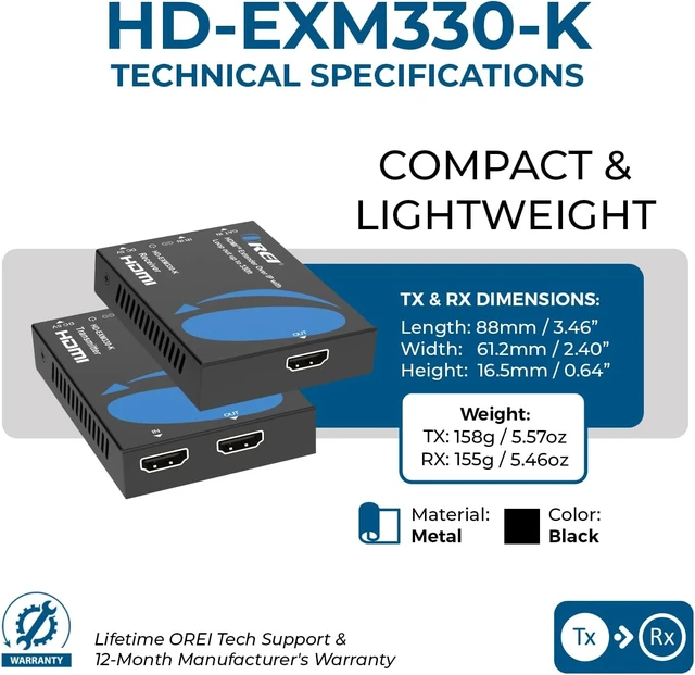 Alt view image 6 of 7 - OREI HDMI Over Ethernet Extender Over CAT6 330ft, Loop Out, Over IP, EZCast