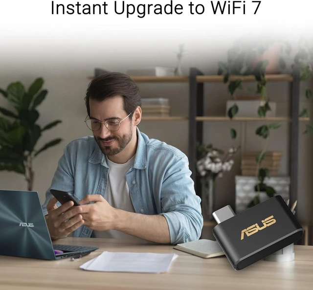 Alt view image 2 of 7 - ASUS USB-BE93 Mini USB-C WiFi 7 Tri-Band Adapter with WPA3 Security