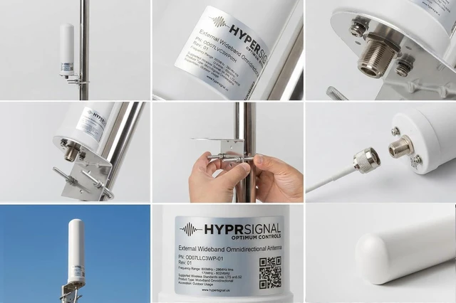 Alt view image 2 of 7 - Omnidirectional Antenna, Wideband 600MHz - 6000MHz, Weatherproof, Pole-Mounted, DC-Grounded Lightning Protection, 63mm x 220mm, for DAS, GSM, LTE, 5G, WiFi Applications