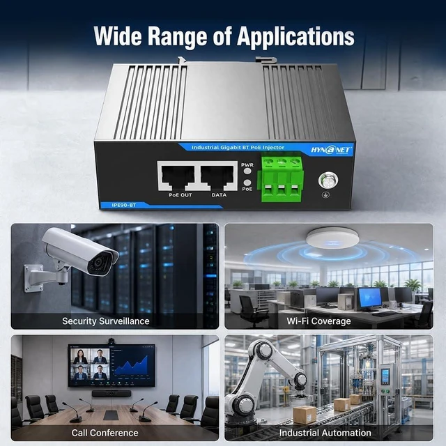 Alt view image 6 of 7 - 90W PoE++ Injector 802.3bt Gigabit for Industrial DIN-Rail Mount