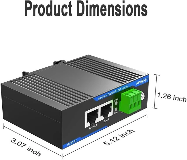 Alt view image 7 of 7 - 90W PoE++ Injector 802.3bt Gigabit for Industrial DIN-Rail Mount