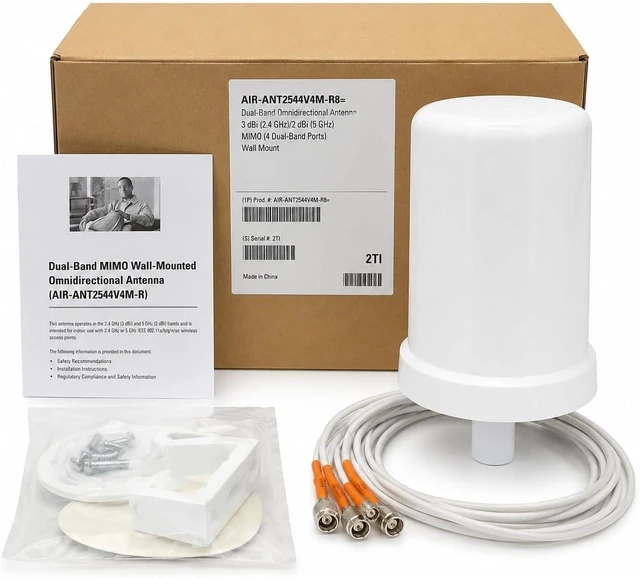 Main image of AIR-ANT2544V4M-R8 Dual-Band Omnidirectional Wi-Fi Antenna, 3 dBi (2.4 GHz)/2 dBi (5 GHz), MIMO (4 Dual-Band Ports), Wall Mount, (AIR-ANT2544V4M-R8)