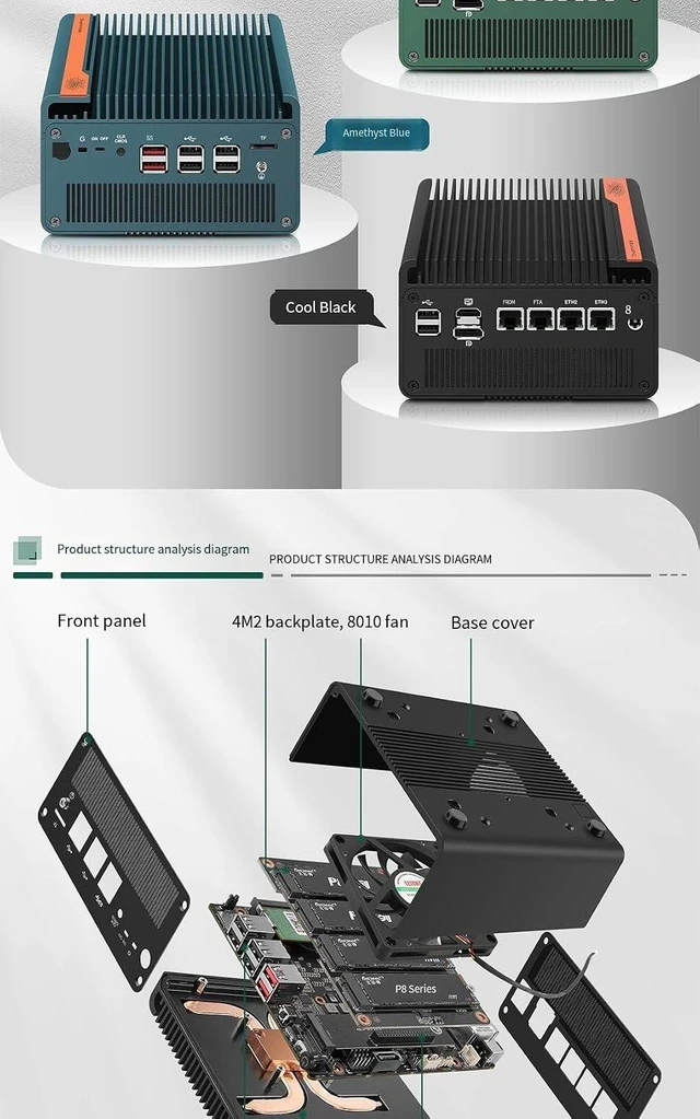 Alt view image 7 of 7 - 5Bay M.2 NVMe Mini PC NAS Server, 4×2.5GbE LAN Micro Desktop Computer, 4K@60Hz Output, DDR5 Memory, Support Router Firewall QNAS Function for Home Office Business Storage