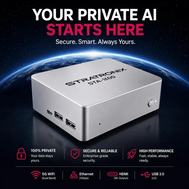 Alt view image 2 of 7 - STRATRONIX STA-100 Private AI Agent Appliance, Compact Desktop AI Server, 4GB RAM + 32GB Storage, 5G WiFi & Ethernet, Personal & Small Business AI Device