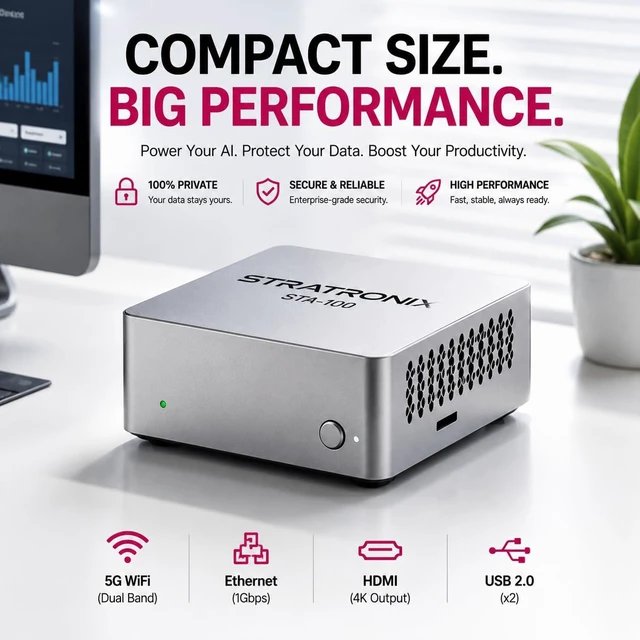 Alt view image 3 of 7 - STRATRONIX STA-100 Private AI Agent Appliance, Compact Desktop AI Server, 4GB RAM + 32GB Storage, 5G WiFi & Ethernet, Personal & Small Business AI Device