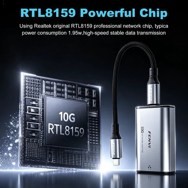 Alt view image 3 of 7 - FENVI 10Gbps USB-C to RJ45 Ethernet Adapter with Realtek RTL8159 for PC