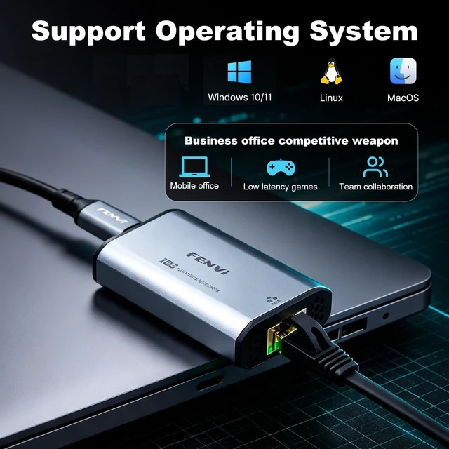 Alt view image 6 of 7 - FENVI 10Gbps USB-C to RJ45 Ethernet Adapter with Realtek RTL8159 for PC
