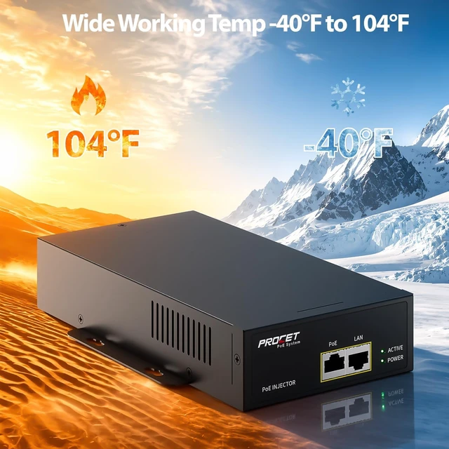 Alt view image 6 of 7 - PROCET PoE Injector 10GbE Gigabit PoE++160W, -40 to 104, 6Kv Surge Protection for mmWave Bridge/Access Point, PTZ/AI Camera, Speed Radar Sign, Smart Factory, LED Kiosks, Base Station