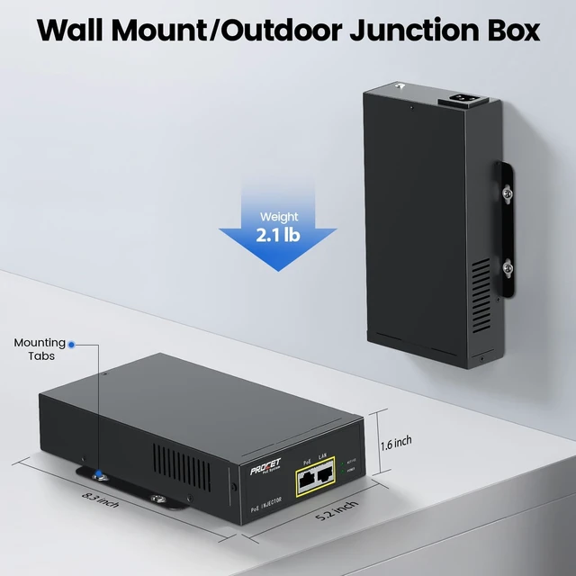 Alt view image 7 of 7 - PROCET PoE Injector 10GbE Gigabit PoE++160W, -40 to 104, 6Kv Surge Protection for mmWave Bridge/Access Point, PTZ/AI Camera, Speed Radar Sign, Smart Factory, LED Kiosks, Base Station