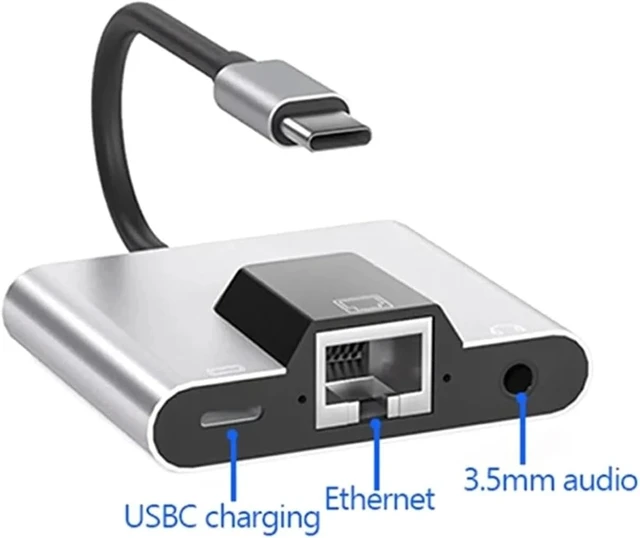 Alt view image 2 of 7 - Type C to Ethernet LAN Network Adapter Hub USB C to 3.5mm PD Charging Docking Station