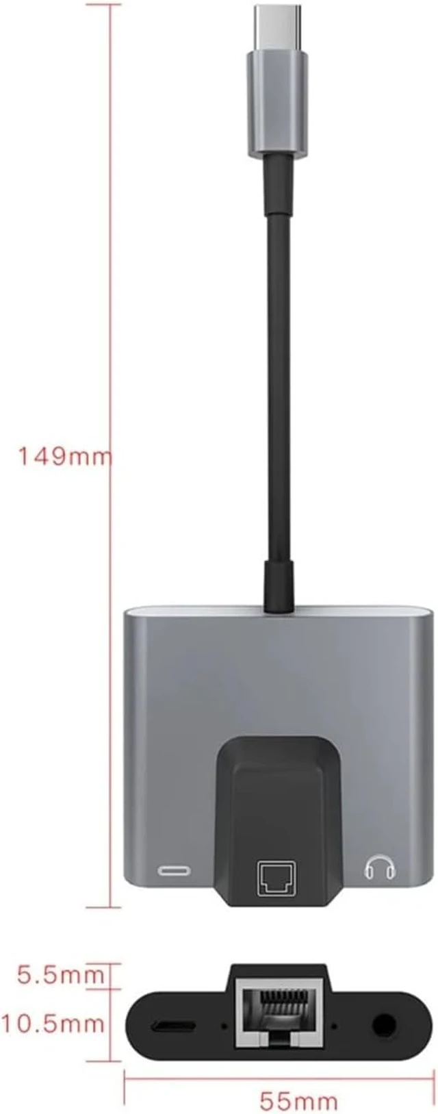 Alt view image 7 of 7 - Type C to Ethernet LAN Network Adapter Hub USB C to 3.5mm PD Charging Docking Station