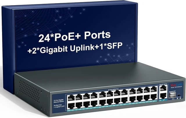 Main image of 24 Port Gigabit PoE+ Switch with 2 RJ45 & 1 SFP Uplink, 400W Power Budget
