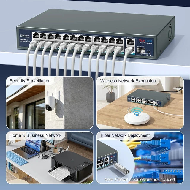 Alt view image 7 of 7 - 24 Port Gigabit PoE+ Switch with 2 RJ45 & 1 SFP Uplink, 400W Power Budget