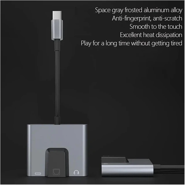 Alt view image 4 of 7 - Type C to Ethernet LAN Network Adapter Hub USB C to 3.5mm PD Charging Docking Station