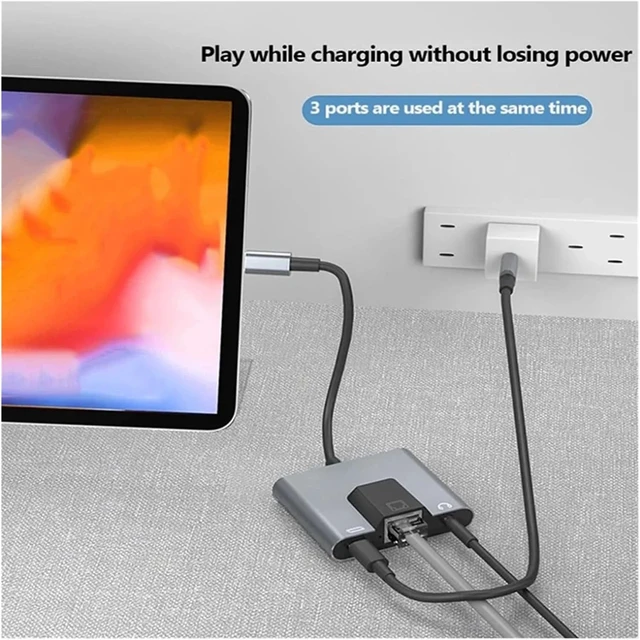 Alt view image 5 of 7 - Type C to Ethernet LAN Network Adapter Hub USB C to 3.5mm PD Charging Docking Station