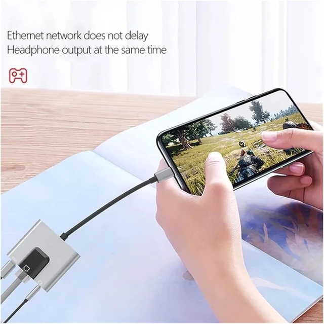 Alt view image 6 of 7 - Type C to Ethernet LAN Network Adapter Hub USB C to 3.5mm PD Charging Docking Station