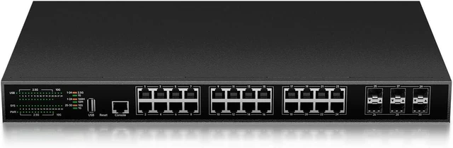 Main image of 24 Port 2.5G Network Switch Managed, 24 x 2.5 Gigabit, 6 x 10G SFP+, L3 Smart Web Managment Ethernet Switch, Fan Cooling Metal Internet Switch Rack Mount