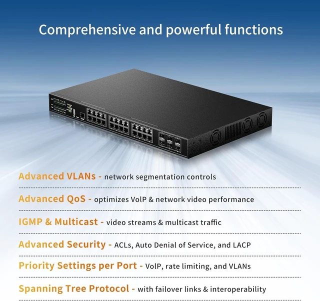 Alt view image 4 of 7 - 24 Port 2.5G Network Switch Managed, 24 x 2.5 Gigabit, 6 x 10G SFP+, L3 Smart Web Managment Ethernet Switch, Fan Cooling Metal Internet Switch Rack Mount