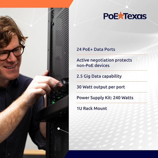 Alt view image 3 of 7 - PoE Texas 24-Port IEEE 802.3at PoE+ Injector with 2 x 120W Supplies