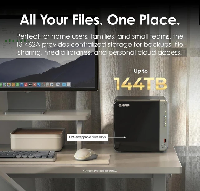 Alt view image 4 of 7 - QNAP TS-462A-4G 4-Bay Desktop NAS