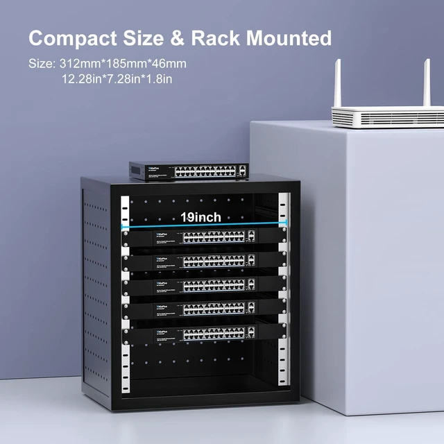 Alt view image 6 of 7 - 26 Port Gigabit PoE Switch with 24 Port PoE+ 1000Mbps, 2x1000Mbps Uplink, GiGaPlus 26 Port IEEE802.3af/at PoE @320W, Support VLAN, Metal Housing, Desktop or Wall-Mount, Plug & Play