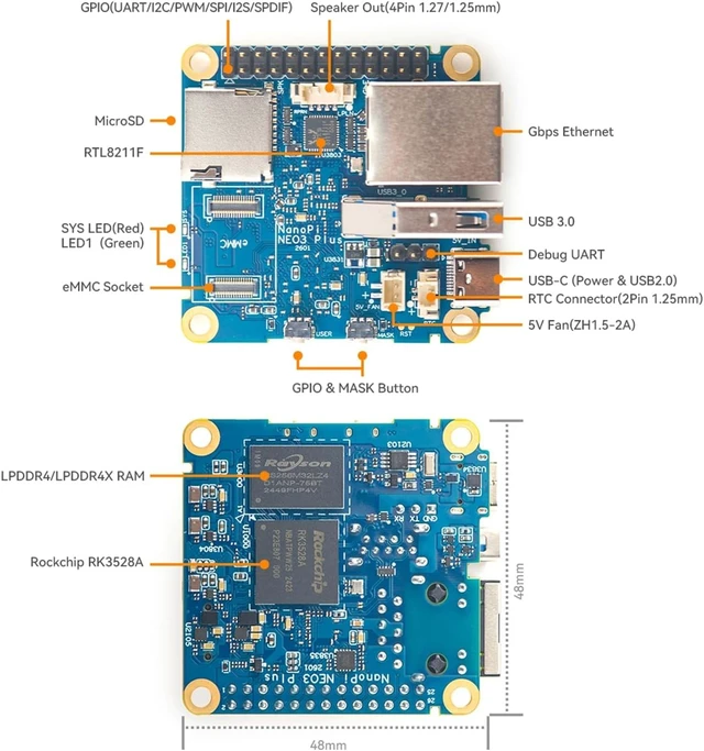 Alt view image 3 of 7 - FriendlyElec NanoPi NEO3 Plus Mini Router OpenWRT, 1GB/2GB LPDDR4 RAM, Rockchip RK3528A SoC, Gigabit Ethernet, USB 3.0, eMMC Module Slot, FriendlyWrt/Linux OS (with Case, 2+0GB, Standard)