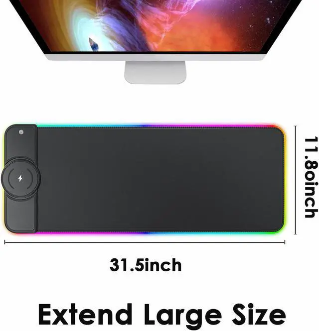 Alt view image 5 of 5 - RGB Gaming Mouse Pad with 10W Wireless Charger Pad 10 Light Mode Extended Large Mouse Mat Waterproof Non-Slip Rubber Bottom 800*300*4mm