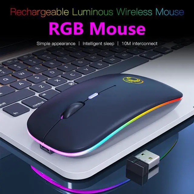 Alt view image 3 of 6 - Wireless Mouse RGB Bluetooth Computer Mouse Gaming Silent Rechargeable Ergonomic Mause With LED Backlit USB Mice For PC Laptop