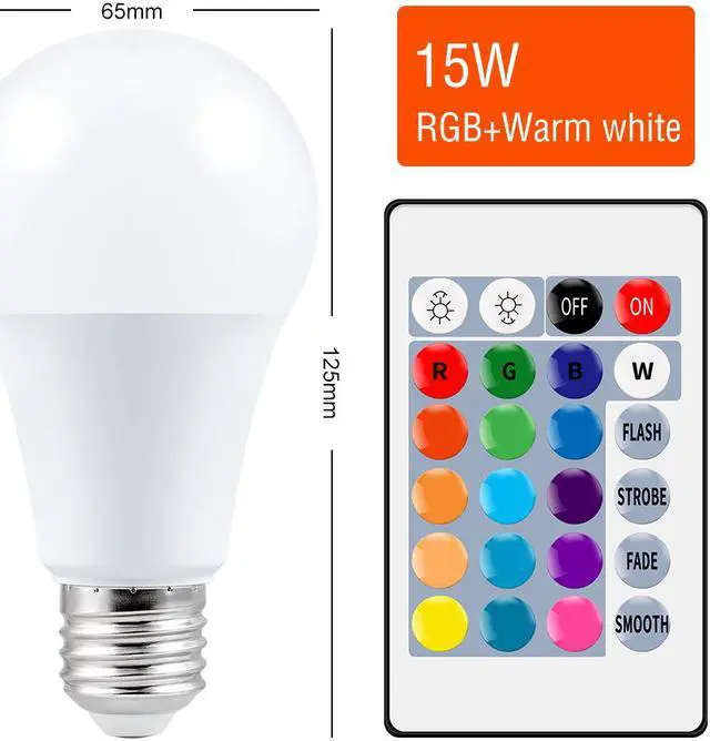 Main image of Smart Control Lamp Led RGB Light Dimmable 15W RGBW Led Lamp Colorful Changing Bulb Led Lampada RGBW White Decor Home