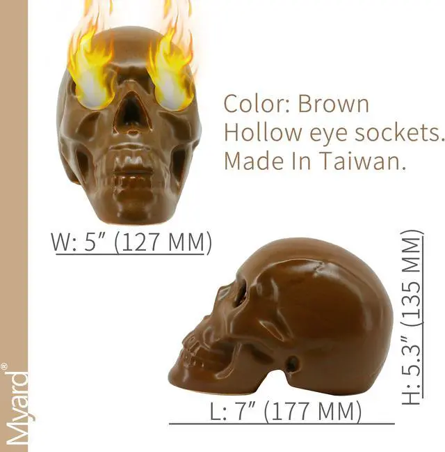 Alt view image 2 of 4 - Myard Glaze Enamel Ceramic Fireproof Fire Skull Log for Gas or Wood Fireplace Fire Pit Campfire Bonfire Halloween Horror Decor (Qty 1, Brown)