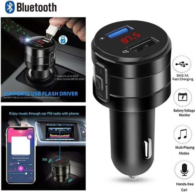 Alt view image 2 of 7 - Wireless Bluetooth Car FM Transmitter MP3 Stereo Music Player AUX Radio Adapter Dual USB Charger Handsfree Car Kit