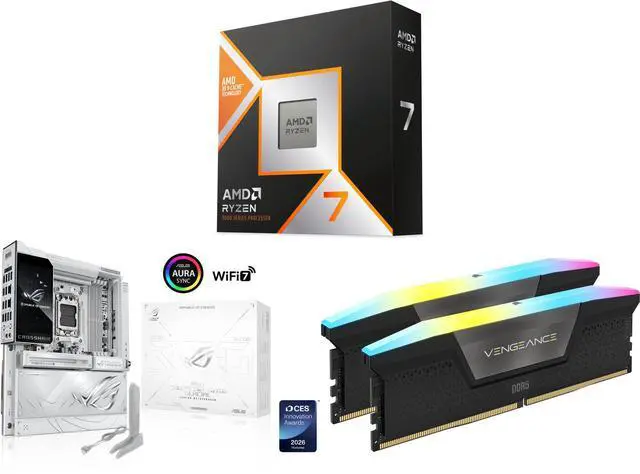 CPU Motherboard Memory Combo -  AMD 100-100001973WOF Bundle with  ASUS ROG CROSSHAIR X870E GLACIAL  and Corsair CMH32GX5M2N6400C36