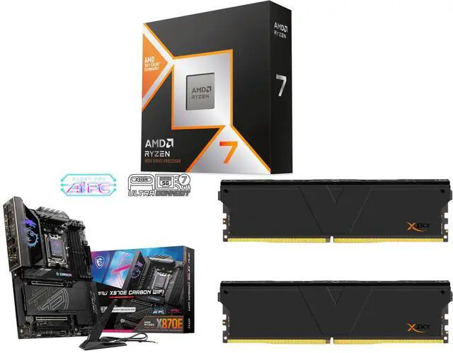 CPU Motherboard Memory Combo -  AMD 100-100001973WOF Bundle with  MSI MPG X870E CARBON WIFI  and V-color TMXSAO1664832KKK