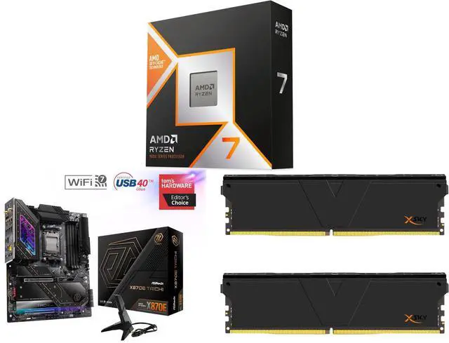 CPU Motherboard Memory Combo -  AMD 100-100001973WOF Bundle with  ASRock X870E Taichi  and V-color TMXSAO1664832KKK