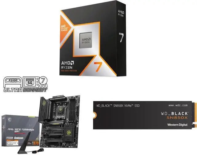 CPU Motherboard SSD Combo -  AMD 100-100001973WOF Bundle with  MSI MAG X870 TOMAHAWK WIFI  and SanDisk WDS100T2X0E-00BCA0