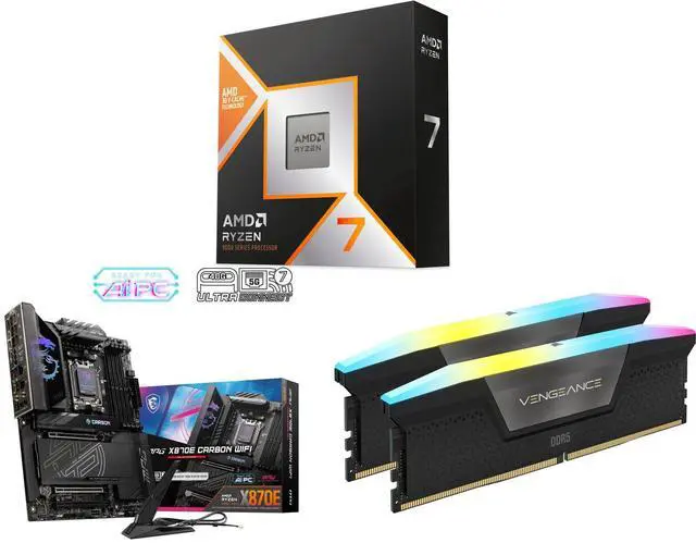 CPU Motherboard Memory Combo - AMD Ryzen 7 9850X3D + MSI MPG X870E CARBON MB + Corsair DDR5 7200 96GB Memory