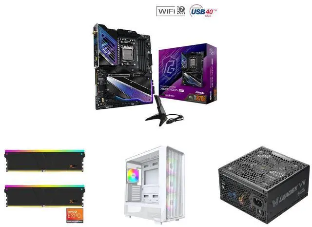 ASRock X870E NOVA WIFI AM5 ATX Motherboard V-COLOR Manta XSky DDR5 32GB (2x16GB) 6400MHz CL32 1.4V SK Hynix IC RGB Gaming Desktop Upgrade Memory Module Black, for AMD EXPO TMXSAL1664832KWK MONTECH X5- ATX Mid-Tower Gaming PC Case, High Airf