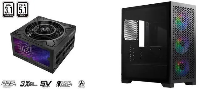 ASRock Phantom Gaming PG-850G 850W 80 PLUS GOLD & Cybenetics PLATINUM Full Modular Power Supply, ATX3.1 & PCIe5.1 Ready with Dual Color 12V-2x6 Cable, 10 Years Warranty Cooler Master Elite 302 Micro-ATX High Airflow Minimalist PC Case, 365m