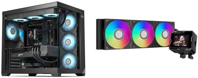 PCCOOLER CPS C3 T700 PC Case, Dual-Chamber Mid-Tower ATX Case, High-Airflow Computer Case, BTF Motherboard Supports, Sturdy Tempered Glass Front & Side Panels, Black (Fans Not Included) and PCCOOLER CPS GT360M ARGB Display AIO CPU Liquid Cooler, 300W TDP, Customizable 2.8" IPS LCD Display, Ceramic Bearing Pump, High Performance Fans, for Intel LGA1851/1700/1200/115X & AMD AM5/AM4, Black