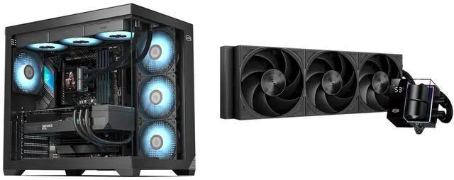 PCCOOLER CPS C3 T700 PC Case, Dual-Chamber Mid-Tower ATX Case, High-Airflow Computer Case, BTF Motherboard Supports, Sturdy Tempered Glass Front & Side Panels, Black (Fans Not Included) and PCCOOLER CPS DS360Pro Digital AlO CPU Liquid Cooler, 360mm Radiator, 310W TDP, ARGB LEDs & Digital Display, Aluminum Pump Cover, for Intel LGA20XX/1851/1700/1200/115X & AMD AM5/AM4, Black