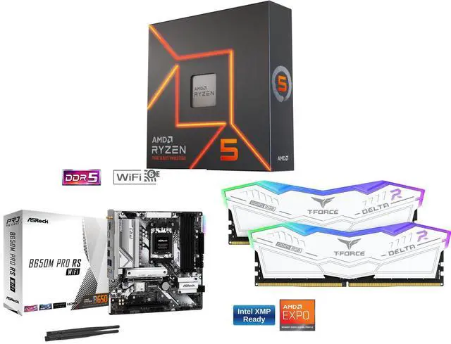 Ryzen 5 7600x + A650M PRO RS マザーボ [セット] CPU Motherboard Memory Combo - AMD Ryzen 5 7600X Bundle with