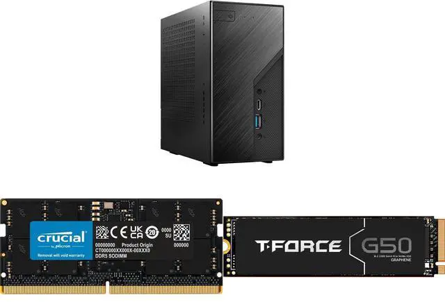 ASRock DESKMINI X600W/ USB4 Black Barebone System Crucial 16GB 262-Pin DDR5 SO-DIMM DDR5 5600 Laptop Memory Model CT16G56C46S5 Team Group T-FORCE G50 M.2 2280 512GB PCIe 4.0 x4 with NVMe 1.4 TLC Internal Solid State Drive (SSD) TM8FFE512G0C