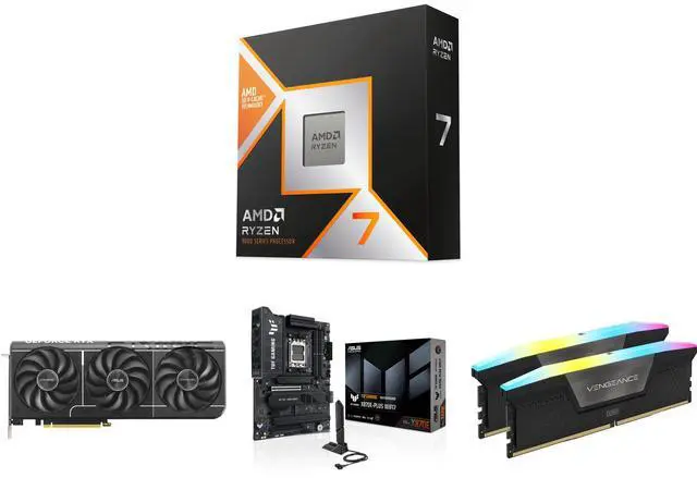 CPU GPU Motherboard Memory Combo -  AMD RYZEN 7 9850X3D / ASUS PRIME-RTX5070-12G / ASUS TUF GAMING X870E-PLUS WIFI7 / CORSAIR Vengeance RGB 32GB (2 x 16GB)