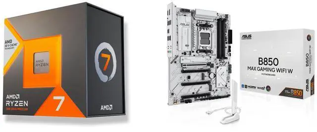CPU MB Combo - AMD Ryzen 7 7700X3D bundle with ASUS|B850 MAX GAMING WIFI W AMD AM5 ATX - White