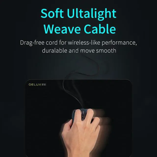 Alt view image 3 of 7 - Delux M800 RGB Wired Gaming Mouse 12400-16000 DPI 58g Lightweight Ergonomic 1000Hz Mice with Soft rope Cable For Computer Gamer